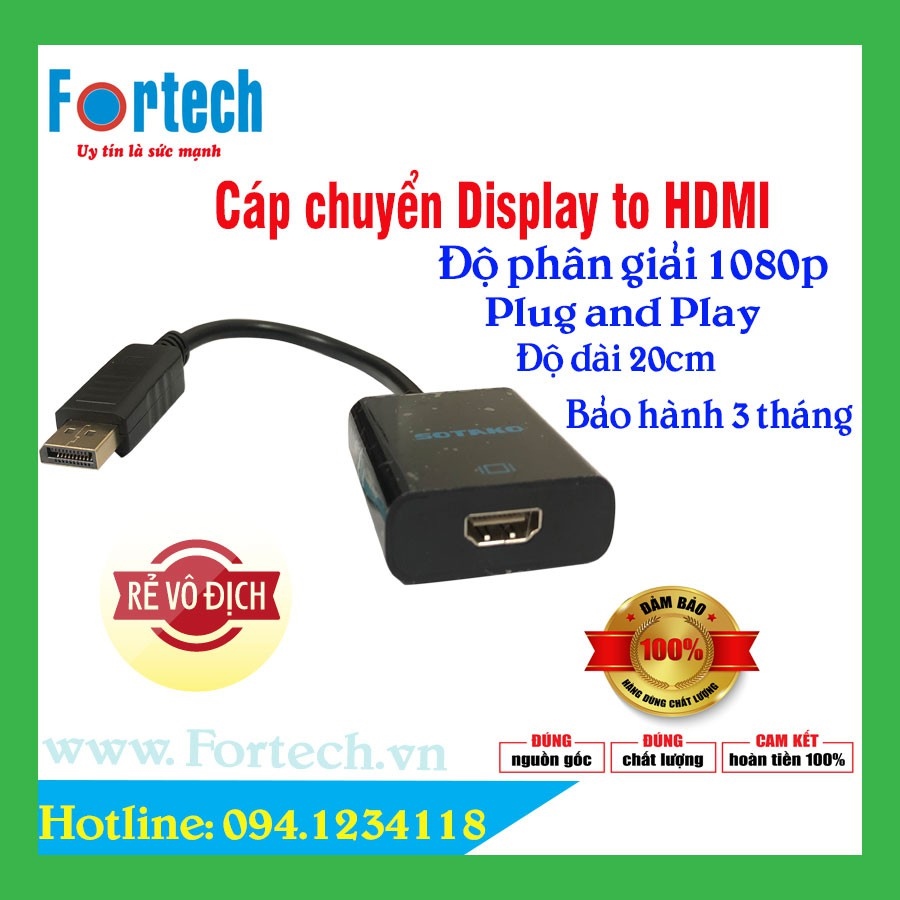 Cáp chuyển Display Port to HDMI - Chuyển từ Máy tính Laptop qua Máy chiếu hoặc Tivi
