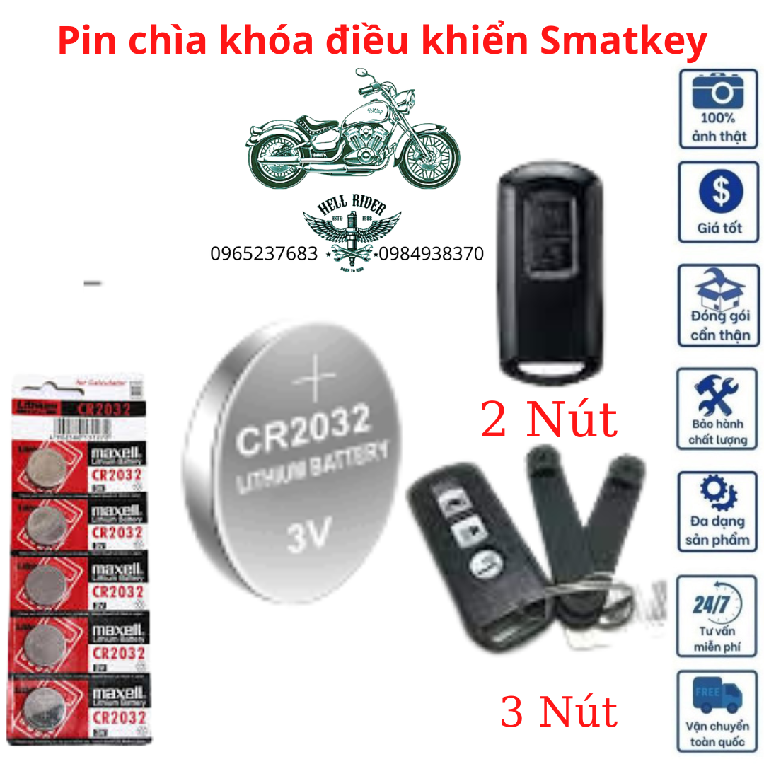 Pin chìa khóa điều khiển smartkey maxell xe máy honda sh, vision, lead, ab, pcx, vario