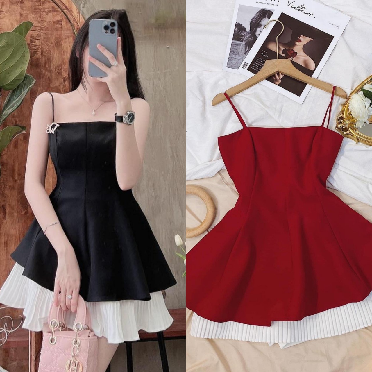 Áo peplum 2 dây xòe lệch tà