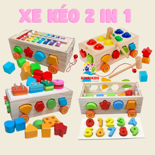Đồ Chơi Xe Kéo Thả Hình Kết Hợp Hình Khối Bằng Gỗ Tự Nhiên An Toàn Dành Cho Bé