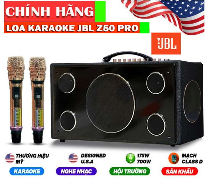[ HÀNG MỸ CHÍNH HÃNG ] Loa Karaoke Xách Tay JBL Z50 PRO, Kèm 2 Micro Cao Cấp Chống Hú - Tích Hợp Chỉnh Echo,Reverb - Hệ Thống 7 loa 7 Đường Tiếng Gồm 1 Loa Bass 25Cm, 2Trung 16.5, 4 Treble - Công Suất 800W ,Cho Bass Chắc Khỏe Tiếng Sáng Mạnh Mẽ