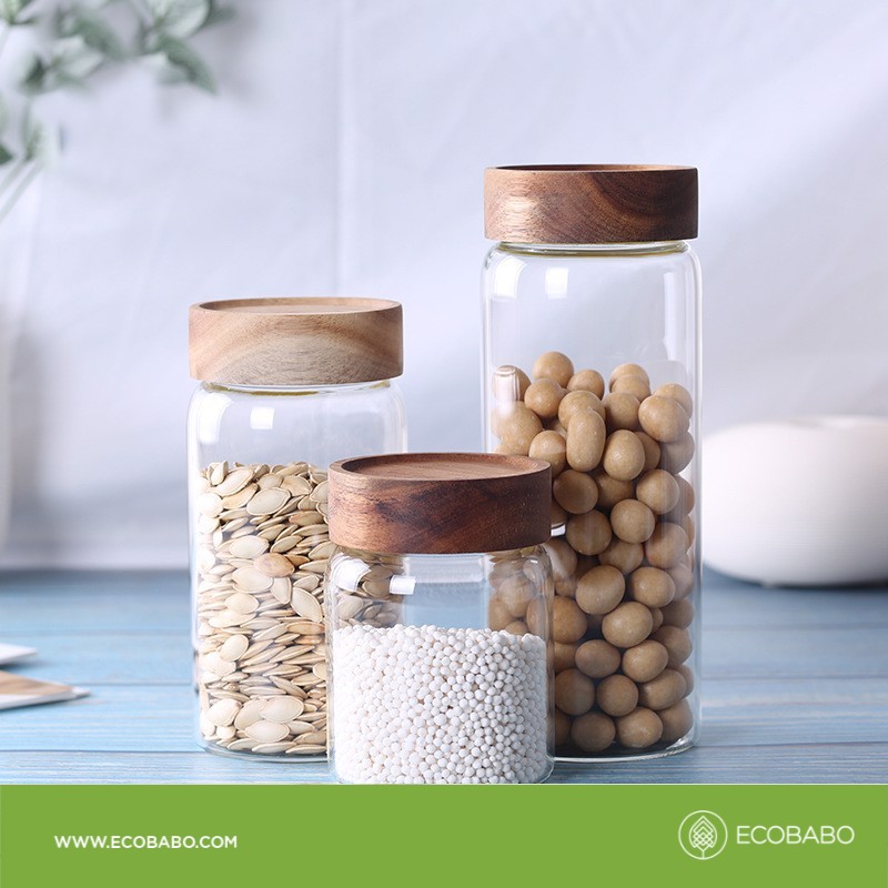Lọ thủy tinh chống sốc nhiệt nắp gỗ ECOBABO