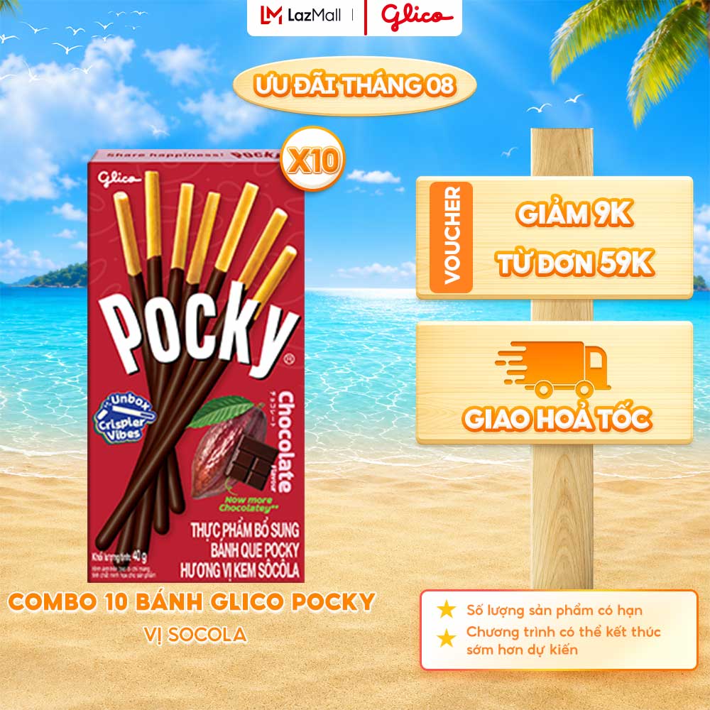 Combo 10 Hộp Bánh Que Phủ Kem Socola Glico Pocky Chocolate Flavour 40G