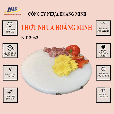 thớt nhựa cao cấp,thớt tròn đường kính 30 dày 3cm, có quai xách, dùng cho gia đình nhà hàng, khách sạn chất liêu nhưa PE nguyên khối cao cấp