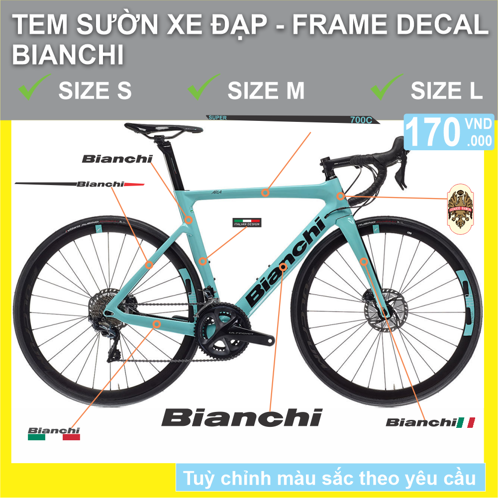 Tem decal dán sườn xe đạp đua đường trường BIANCHI | CycleWrap