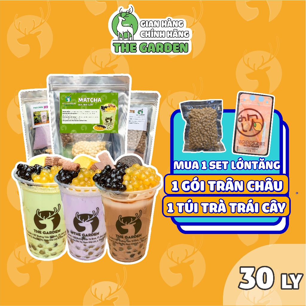 Set trà sữa tự pha trân châu đường đen the garden, nguyên liệu làm trà sữa phúc long, matcha 10 vị 30 ly
