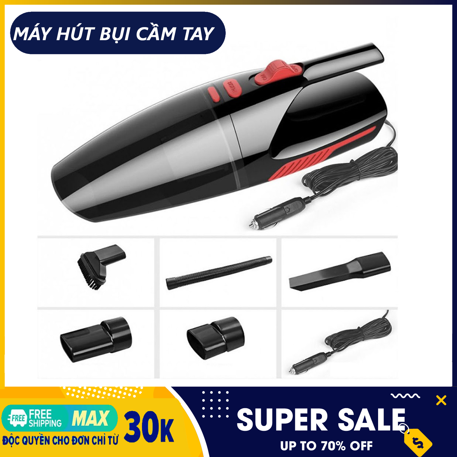 Máy Hút Bụi - Máy hút bụi cầm tay không dây -  Máy hút bụi cầm tay  Mini Trên Ô Tô Cầm Tay Nhỏ Gọn Tiện Lợi (120W), Không dây/có dây - Bảo hành 1 đổi 1 Trong vòng 7 ngày