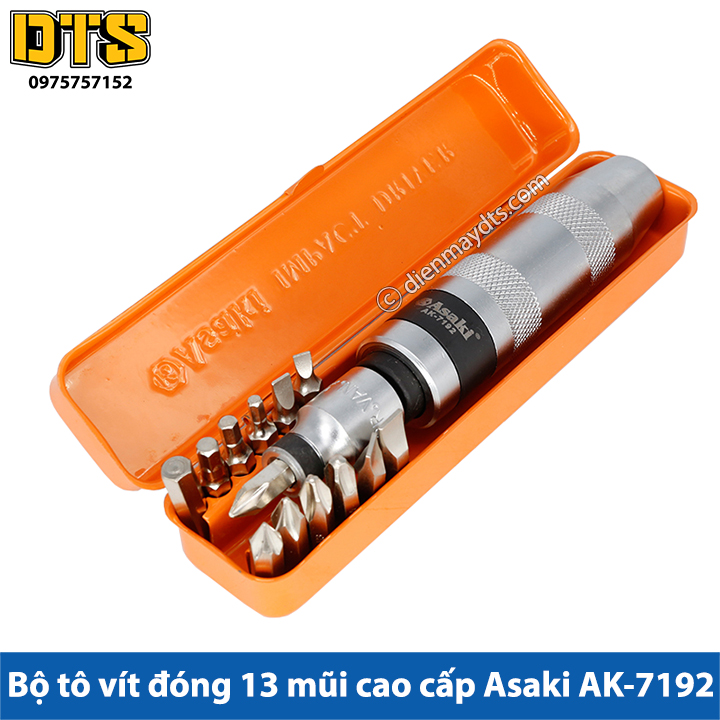 Bộ tô vít đóng 13 mũi cao cấp Asaki - Bộ tuốc nơ vít đóng Asaki AK-7192, Bộ tô vít đóng đảo chiều, bộ tô vít đóng tự động đảo chiều, bộ tua vít đóng Nhật, bộ tua vít đóng xoay, tua vit dong dao chieu