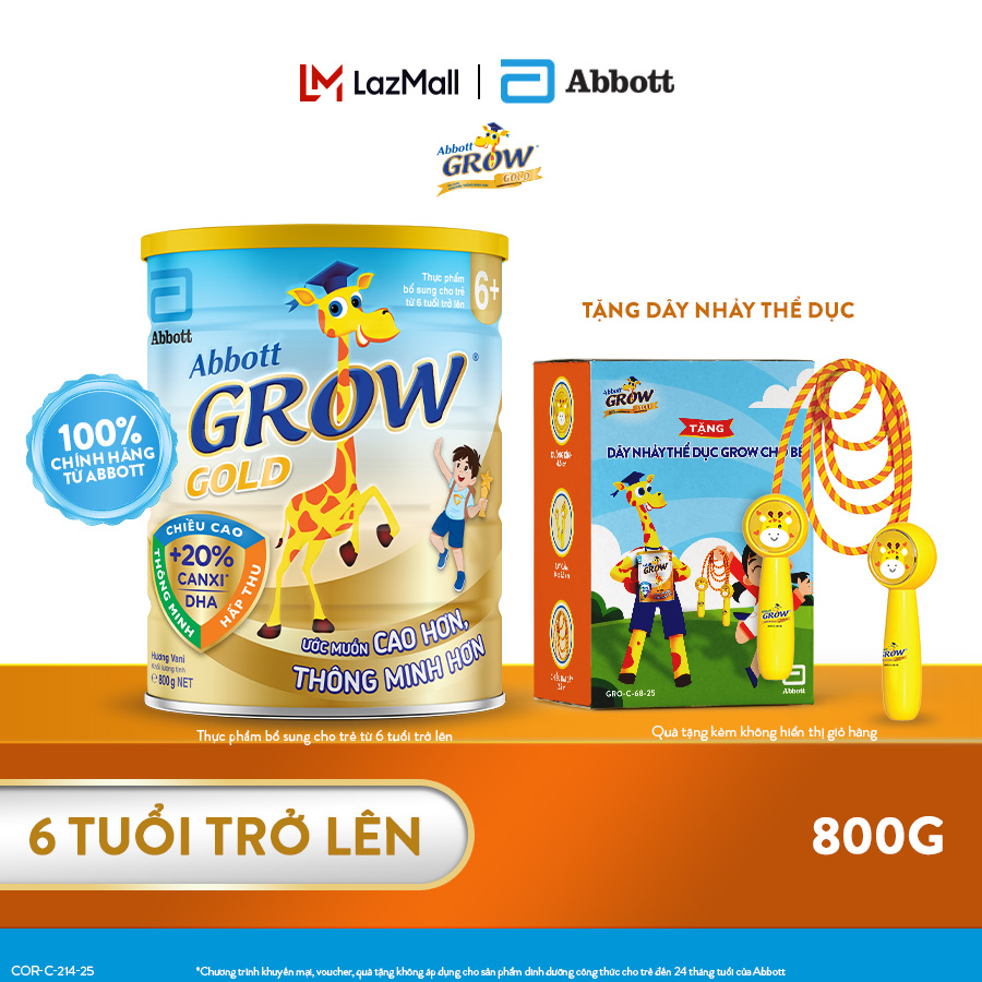 Lon sữa bột Abbott Grow 6+ 800g tặng 1 Dây nhảy thể dục Grow
