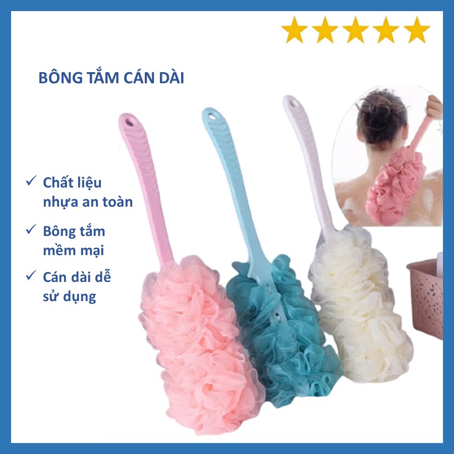 Bông tắm cọ lưng có cán dài tiện dụng - cây chà lưng cán dài siêu mềm, tạo bọt tốt
