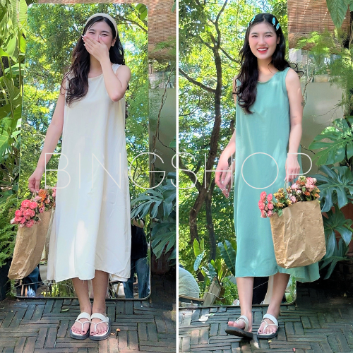 Guuhouse Đầm suông đũi ullzzang -đầm suông nữ sát nách vải thô dáng rộng