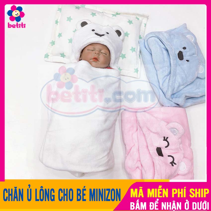 Chăn Ủ Có Mũ Cho Bé Hình Gấu Minizone Đáng Yêu 80x95cm Siêu Mềm Mịn, Giữ Ấp Cho Bé - Mền Cho Trẻ, Chăn Ủ Cho Bé, Chăn Quấn Ủ Cho Trẻ, Mền Cho Bé, Chăn Ủ Cho Bé Sơ Sinh - Chăn Ủ Lông Minizon BETITI