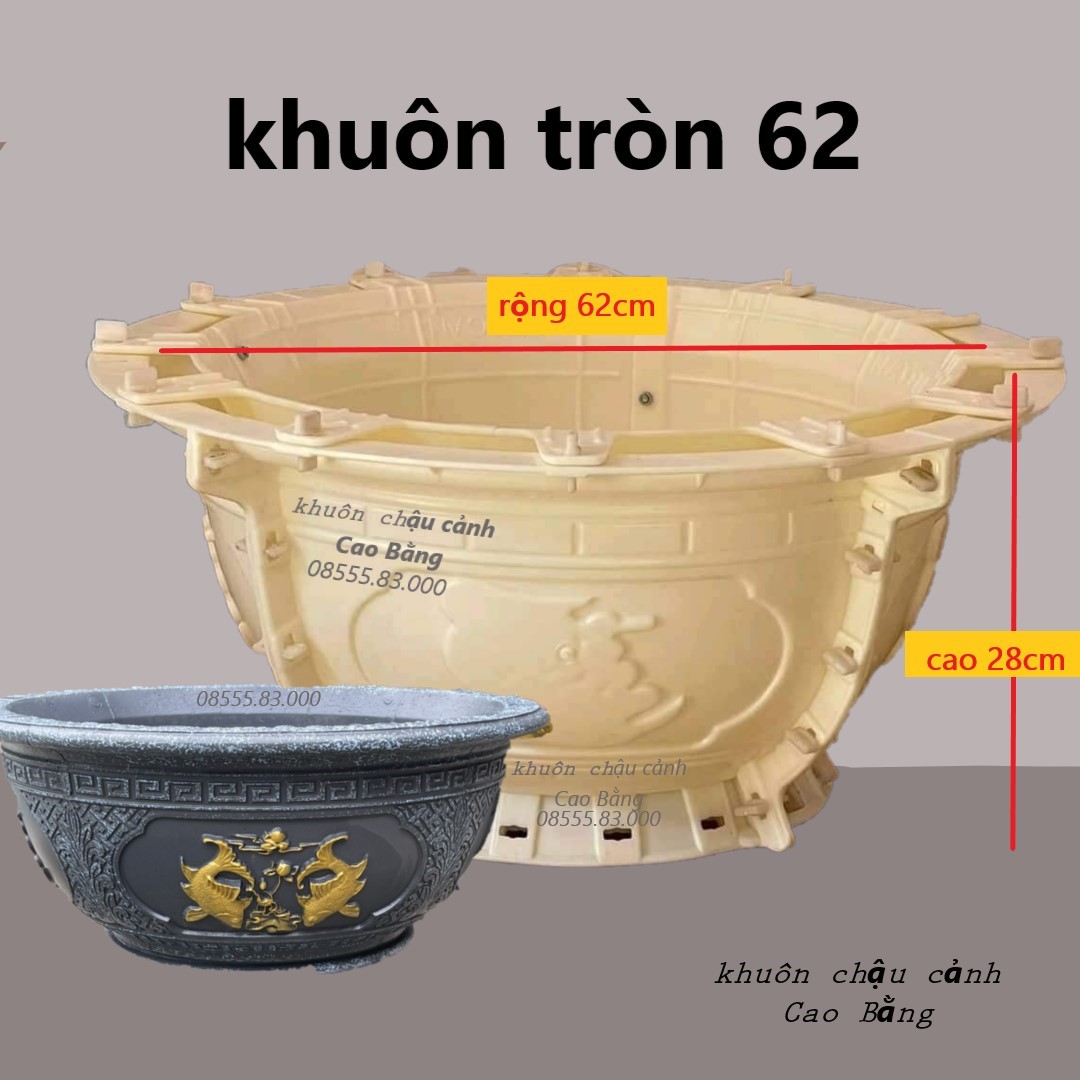 Khuôn đúc chậu cảnh tròn 62 Tài Lộc và cá chép có lòng trong