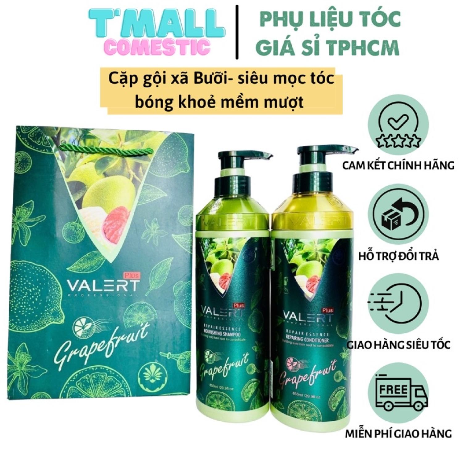 Cặp dầu gội xả bưởi valert grapefruit plus 850ml . dầu gội bưởi, dầu xả bưởi giảm rụng tóc