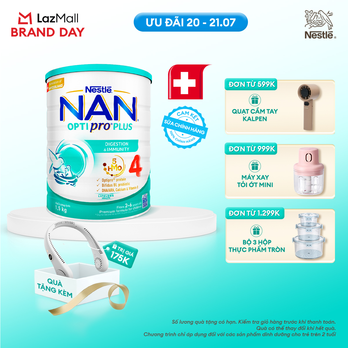 [CHỈ 20-21.07 QT ĐƠN 599K/999K/1299K][Tặng Quạt đeo cổ] Sữa Bột Nestlé NAN OPTIPRO PLUS 4 1500g Cho Bé 2 - 6 Tuổi: Công Thức Độc Quyền Nhập Khẩu Từ Thụy Sỹ, Chứa Phức Hợp 5-HMO