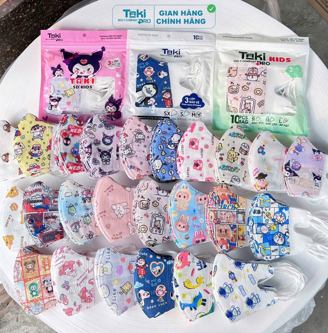 Set 100 cái khẩu trang 5D mask TAKI VẢI LỤA CAO CẤP SẮC NÉT cho bé 0-11 tuổi kiểu dáng mới nhiều họa tiết dễ thương MIX ĐỦ HÌNH