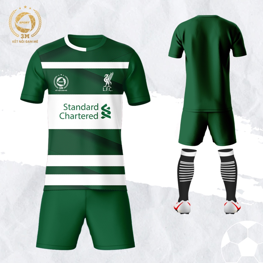 Bộ quần áo bóng đá liverpool màu xanh lá - 3 miền sport