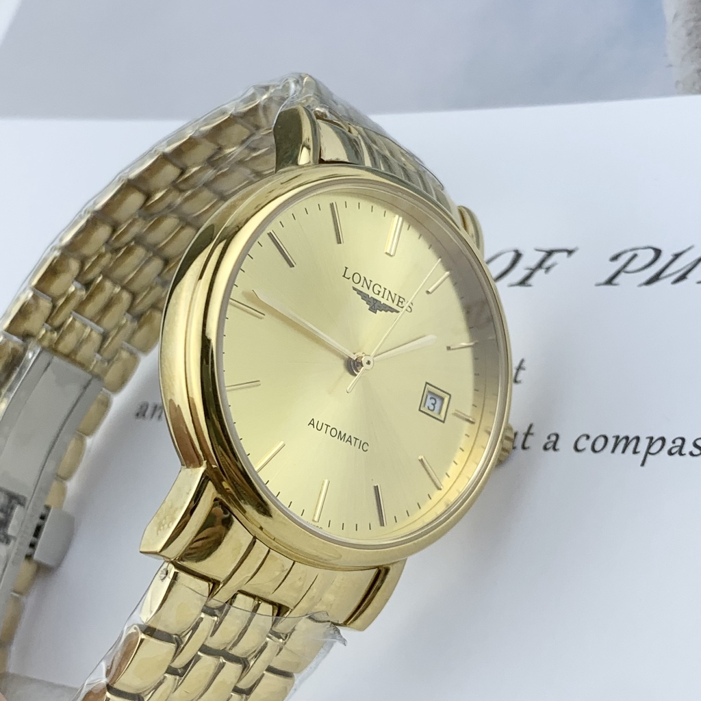 Đồng hồ Nam Longin máy nhật, mặt vàng viền vàng, dòng cơ Automatic size 40mm