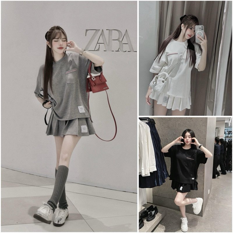 Sét váy thom xinh lắm 3 màu đen, be, xám,chất cotton.chuẩn from đẹp lắm ạ,hhn.