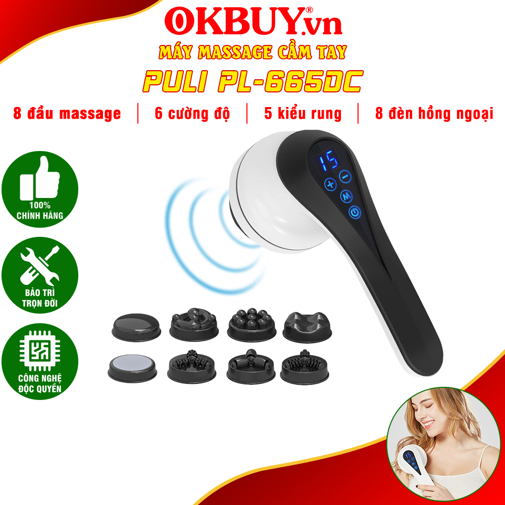 Máy massage bụng cầm tay, máy massage cầm tay, máy đấm lưng Puli PL-665DC - 8 đầu matxa độc đáo, 5 kiểu rung và 6 mức cường tùy chỉnh, pin sạc|OKBUY