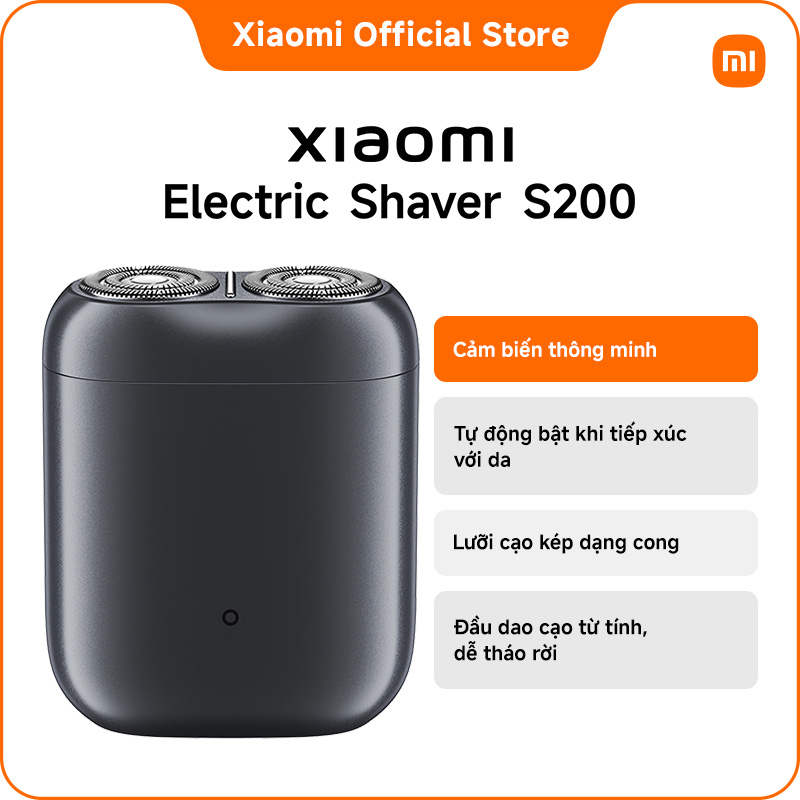Xiaomi Electric Shaver S200 | Máy cạo râu thông minh, nhỏ gọn |Hoạt động dựa trên cảm biến | Lưỡi cạo kép dạng cong | Đầu dao cạo từ tính, dễ tháo rời | Nằm gọn trong lòng bàn tay | Chống nước toàn thân IPX7* | Áp lực và tốc độ cạo ổn định