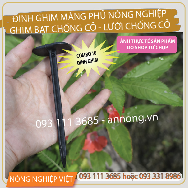 Combo 10 đinh ghim màng phủ, Đinh ghim nhựa dẻo - Ghim bạt chống cỏ, Đinh nhựa ghim bạt phủ, Đinh ghim màng chống cỏ
