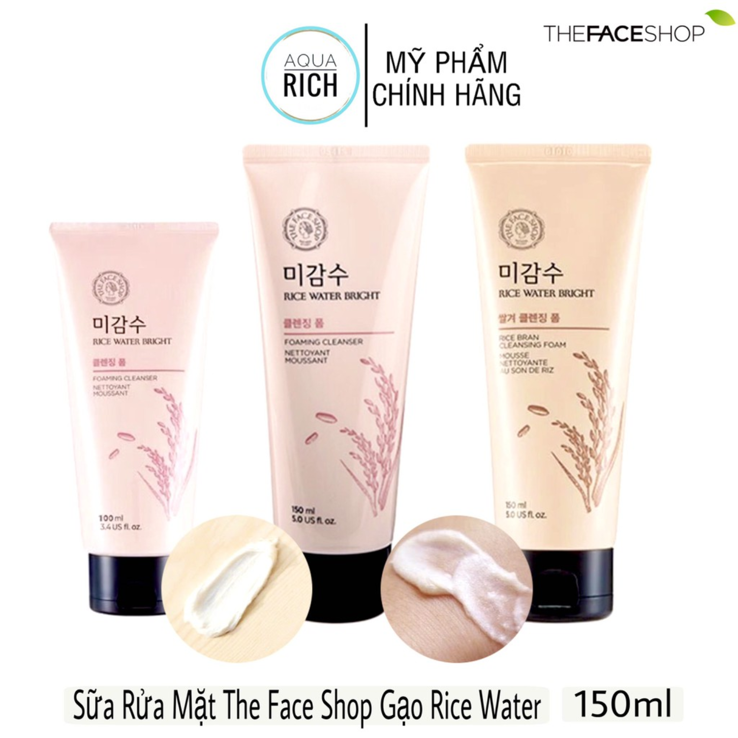 Sữa Rửa Mặt The Face Shop Gạo Rice Water Bright Cleansing Foam 100ml 150ml Không Hạt Và Có Hạt