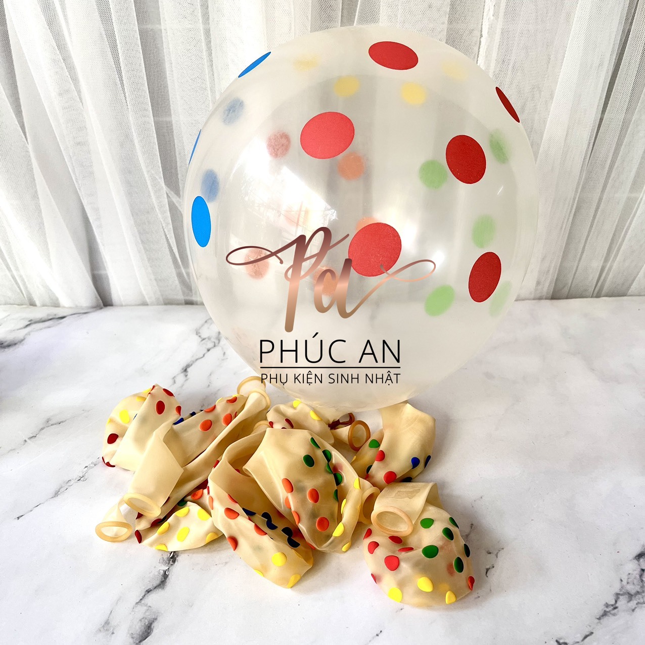 Bóng trong suốt chấm bi 12inch trang trí sinh nhật happy birthday