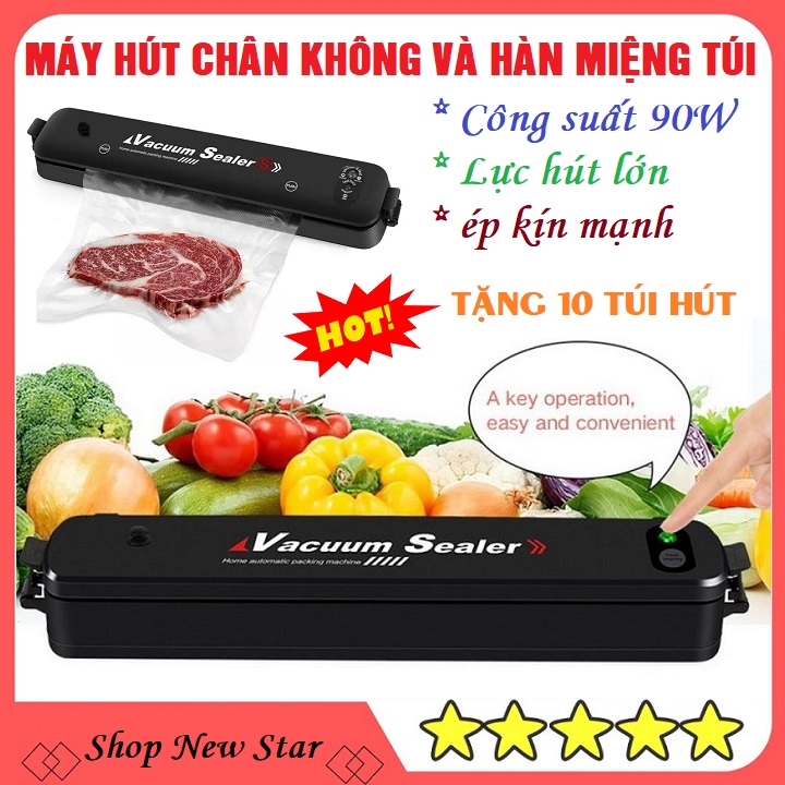 [Tặng 10 túi hút 1 mặt nhám] Máy hút chân không thực phẩm Kiêm hàn miệng túi Vacuum Sealer tiện dụng hơn máy mini