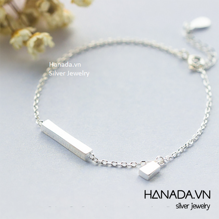 Lắc Chân Bạc Hanada Thanh Bar Và Khóa Vuông