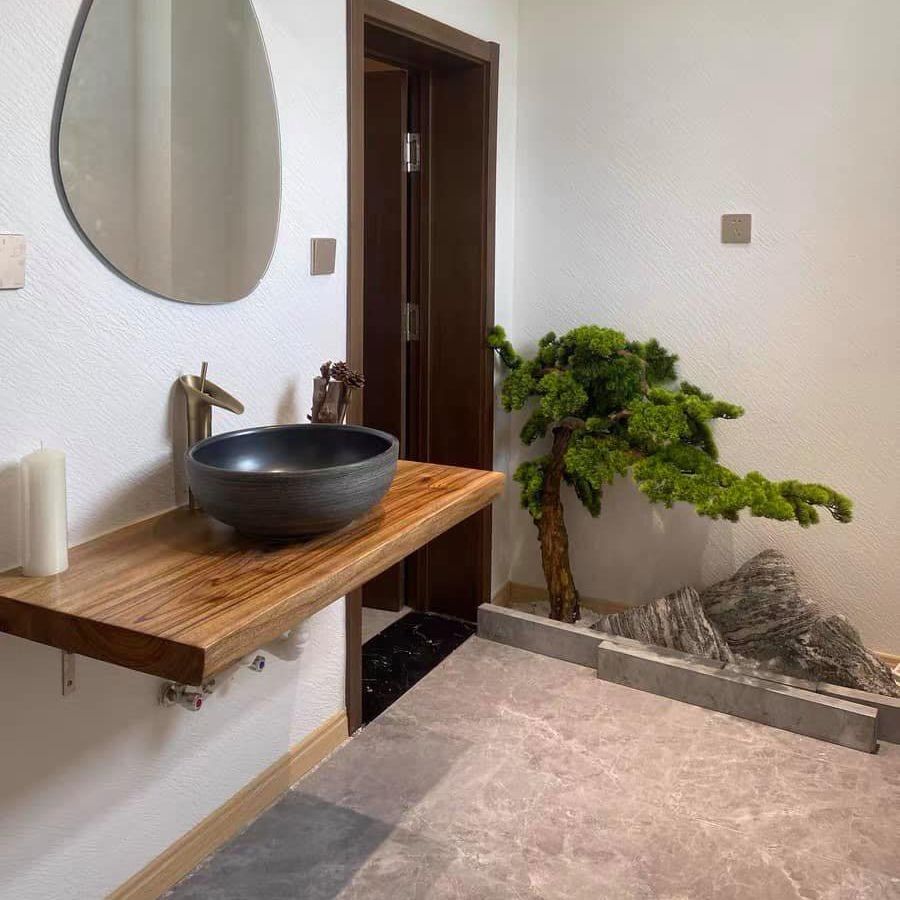 Bàn lavabo gỗ tự nhiên, bàn để chậu rửa mặt
