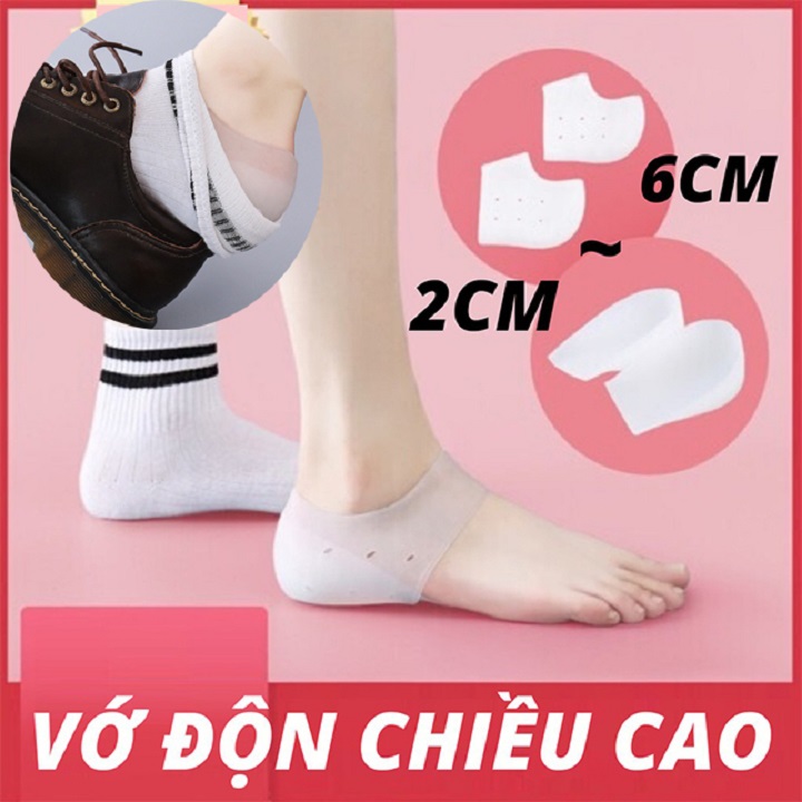 [FREESHIP + ÁP MÃ GIẢM 10%] Đôi Lót Giày Tăng Chiều Cao Đệm Gót Chân Silicon Kèm Miếng Giữ Tăng Chiều Cao Không Lộ Liễu, Êm Chân, Độn Giày