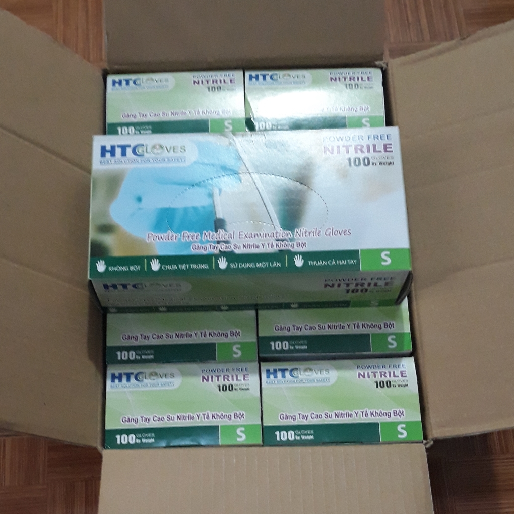 Thùng 10 hộp Găng Tay ( bao tay ) Cao Su Y Tế Không Bôt HTC Glove hộp 100 cái màu xanh