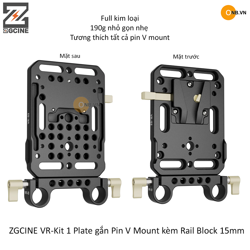 Zgcine vr-kit 1 plate gắn pin v mount chuẩn đũa 15mm