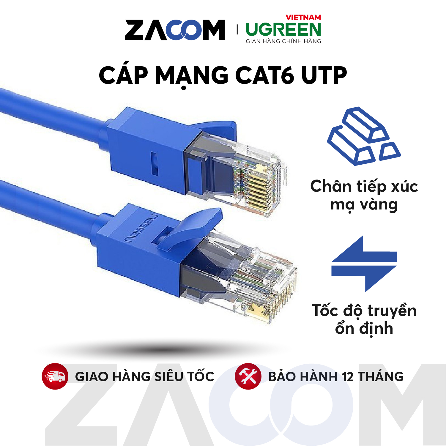 Dây mạng bấm sẵn 2 đầu cat6 utp patch cords dài 2m ugreen nw102 11202