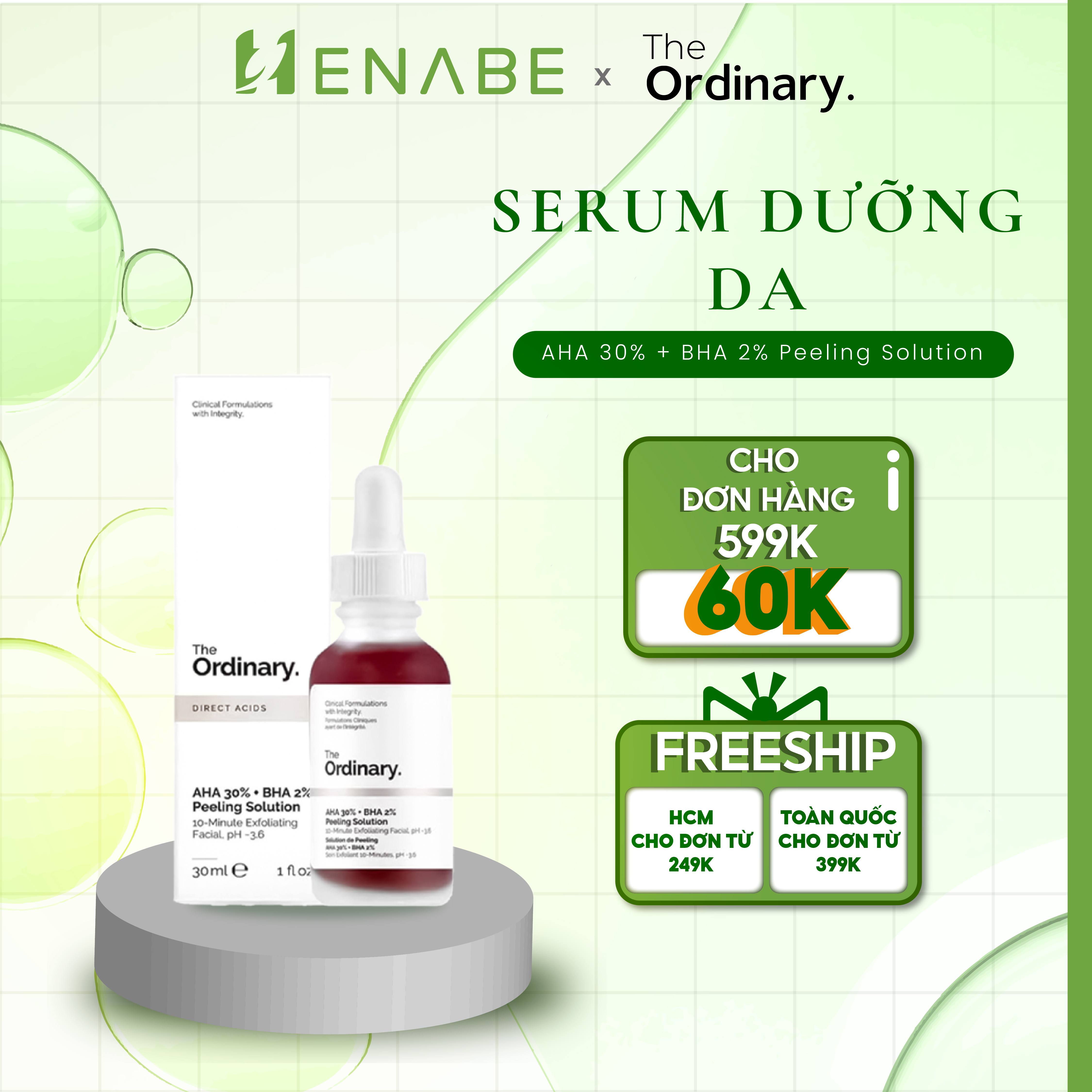Serum tẩy tế bào chết, cải thiện mụn - Tinh chất The Ordinary AHA 30%+BHA 2% Peeling Solution