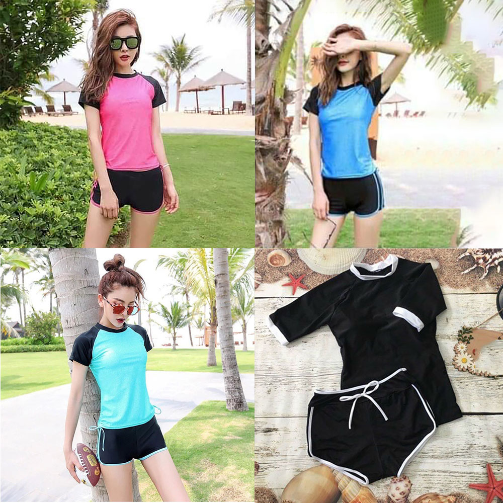 Đồ bơi nữ kín đáo tay ngắn quần đùi Bikini đi biển đồ bơi học sinh DBN003