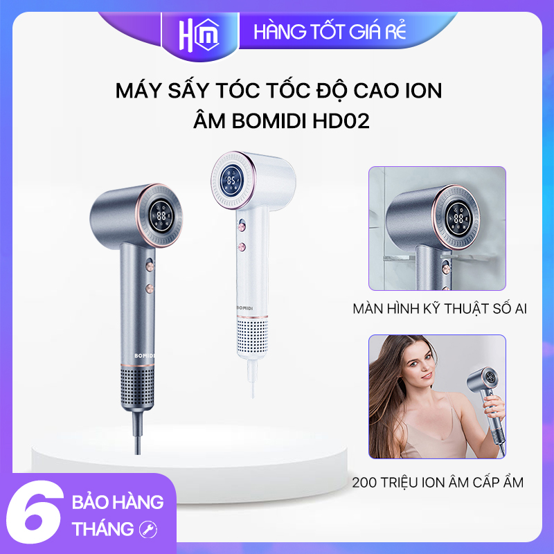 Máy sấy tóc tốc độ cao ion âm bomidi hd2 1600w 200 triệu ion âm dưỡng ẩm cho tóc màn hình kỹ thuật số ai- bản quốc tế