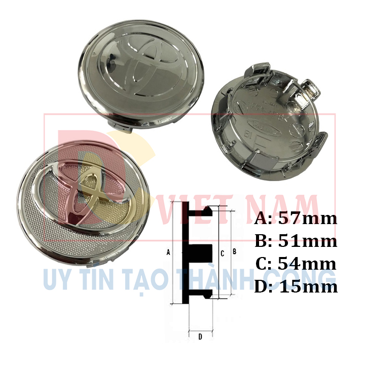 1 chiếc logo chụp mâm, ốp lazang bánh xe ô tô Toyota 57mm dùng cho xe Vios, Yaris và Altis