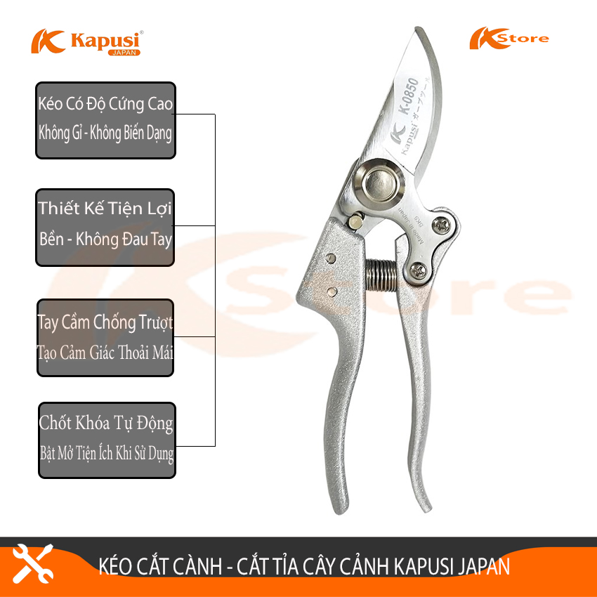 Kéo Cắt Cành Cao Cấp Kapusi Japan K-8618, Kéo Tỉa Cây Cảnh Nhật Bản, Chiều Dài Kéo 200mm