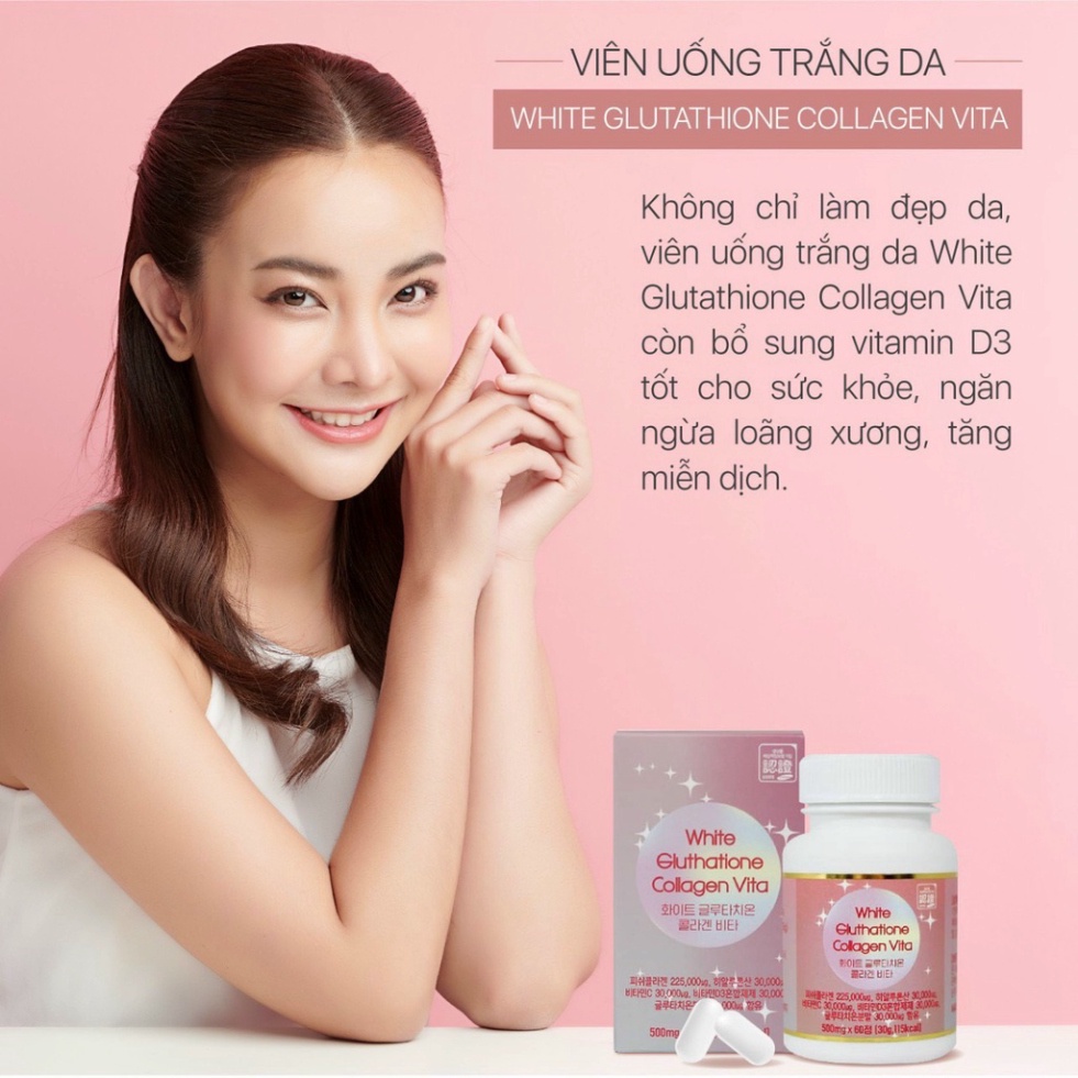white glutathione collagen vita korea Viên Uống trắng sáng da White Glutathione Collagen Vita korea Hộp 60 Viên, cống phẩm trang điểm dưỡng từ phía bên trong