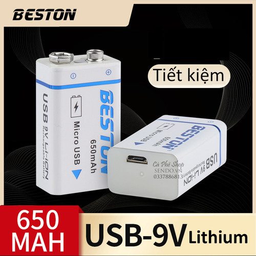 Pin sạc Lithium 9V cổng USB Beston - Pin micro, đồng hồ đo điện, máy nghe nhạc, đèn pin, cổng sạc trực tiếp