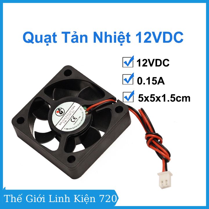 Quạt tản nhiệt mini 12V kích thước 5x5x1.5cm làm mát, tản nhiệt thiết bị máy móc
