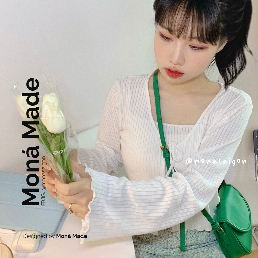 Set áo cardigan tay dài moná - yuri trắng