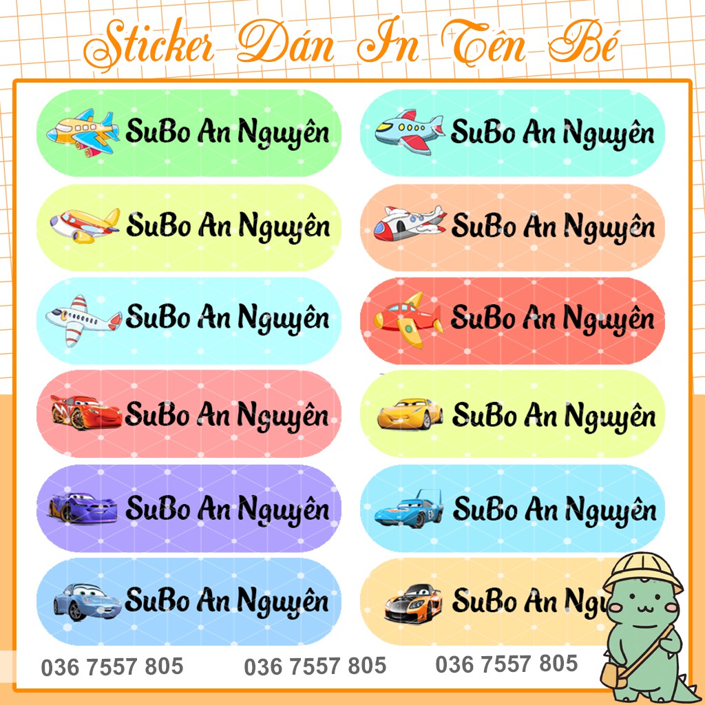 Sticker Dán In Tên Bé - 96 nhãn dán - thiết kế theo yêu cầu - mẫu 12 hình -  Tem dán - Nhãn dán đồ dùng học tập cho bé | Lazada.vn
