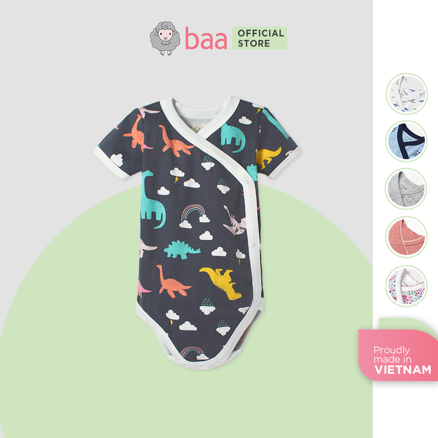 Bộ Bodysuit sơ sinh BAA BABY cài bên ngắn tay cho bé gái và bé trai từ 0-12 tháng - CB01N