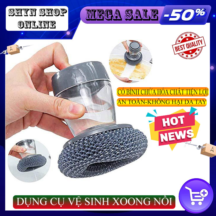 Dụng cụ cọ rửa xoong nồi thông minh, cọ xoong nồi, cọ rửa chén, rửa bát có bình đựng tiện lợi, an toàn không hại da tay - Dụng cụ nhà bếp, miếng rửa chén, cọ xong nồi cho mọi nhà