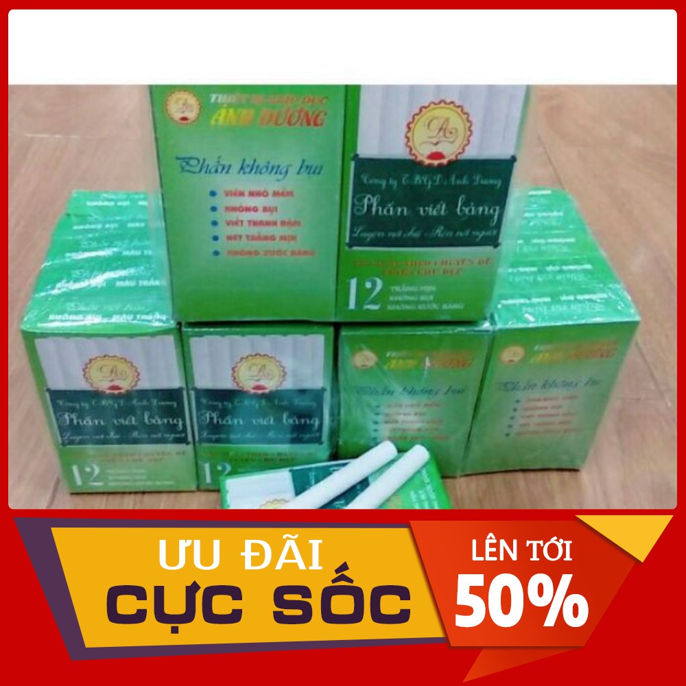 Phấn trắng viết bảng thanh đậm ánh dương - hộp 12 viên - trắng mịn, không bụi, không xước bảng