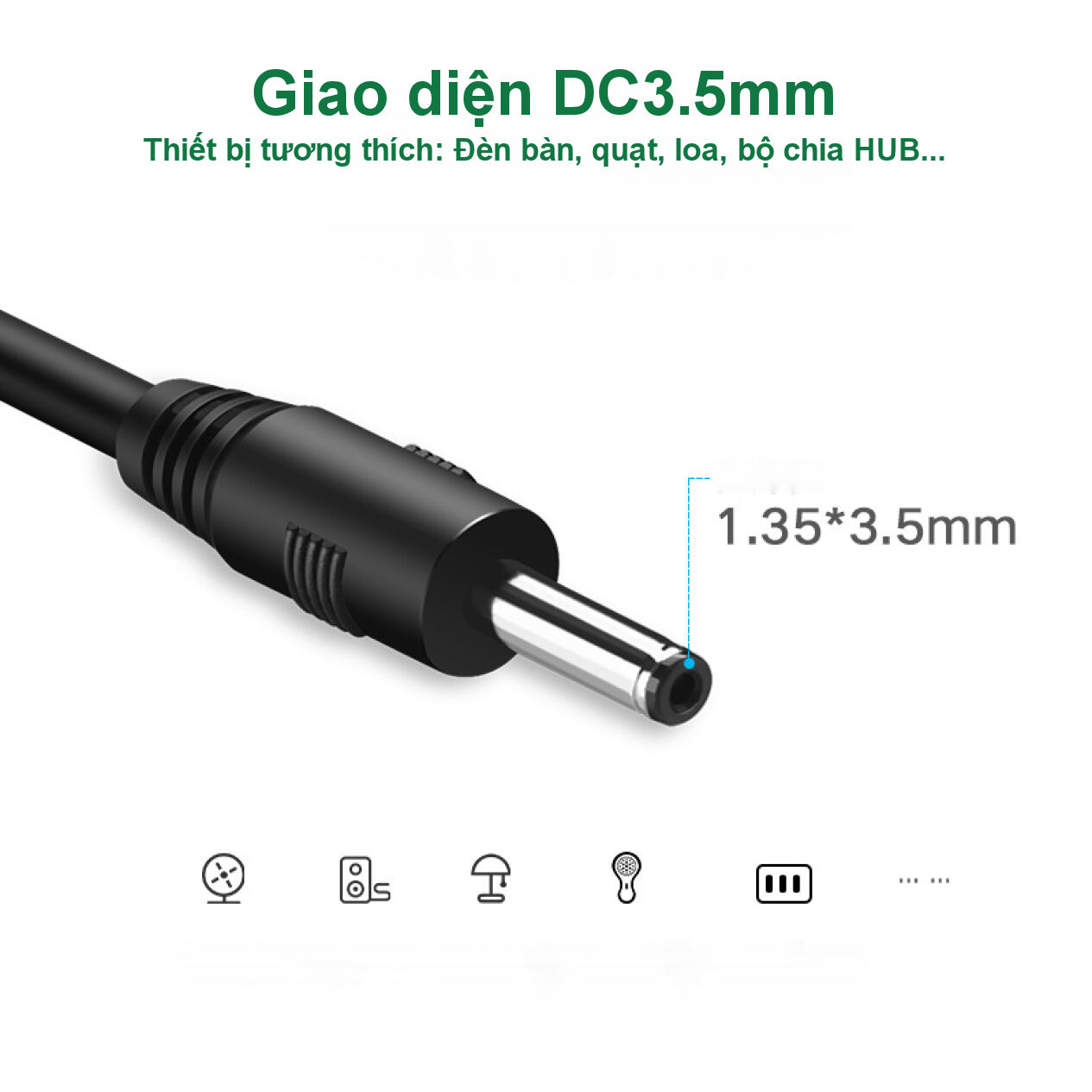 Dây nguồn 1 chiều USB 2.0 sang DC 3.5mm đầu đực dài 1m UGREEN US277 Dây nguồn 1 chiều USB 2.0 sang DC 3.5mm đầu đực dài 1m UGREEN US277