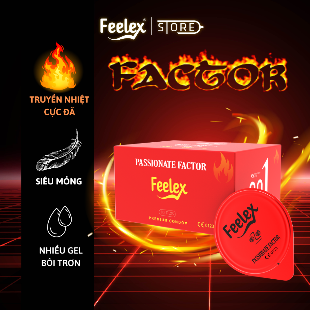 Bao cao su Feelex Passionate Factor truyền nhiệt, siêu mỏng, cảm giác chân thật - Hộp 10 chiếc